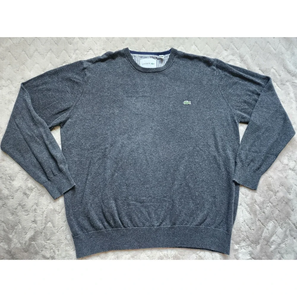 Lacoste Charcoal Grey Crewneck Sweater Mens XXL Pullover Logo Knit FR 7